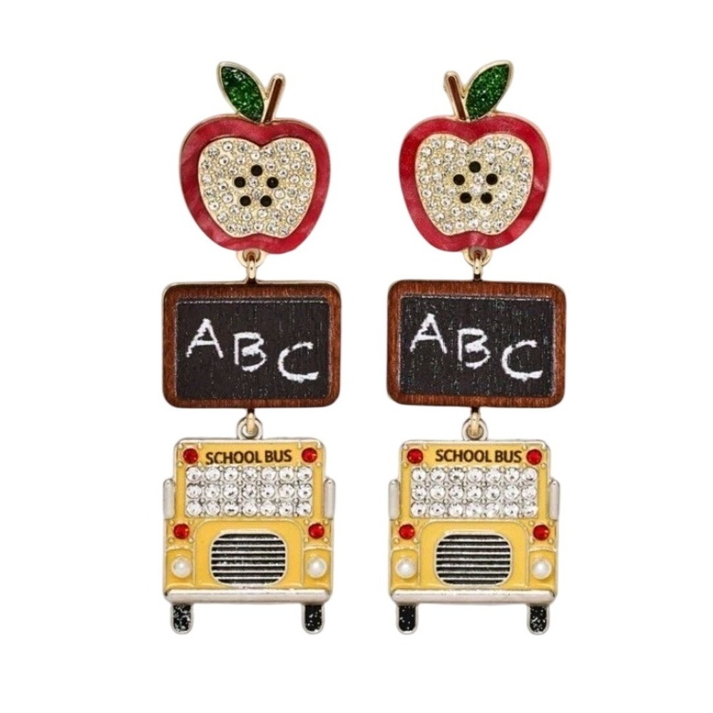 Sugarfix by BaubleBar Back to School Apple Chalkboard Bus Drop Earrings NEW